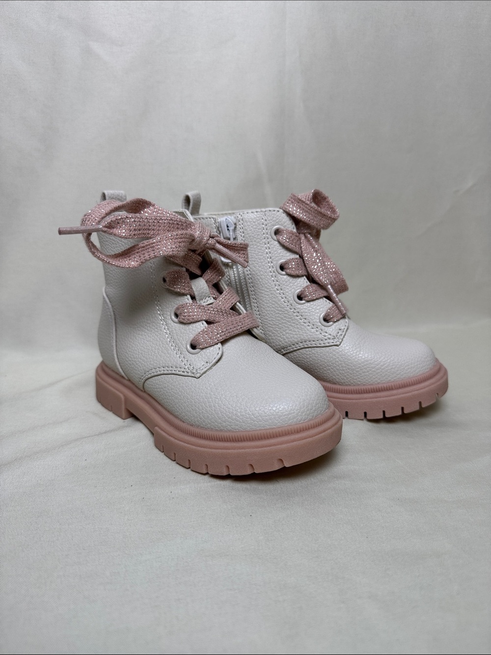 Cat & Jack Cream and Pink Girls Lace-Up Ankle Boots